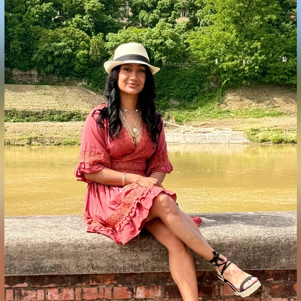 Elegant Coral Lace Trim Dress